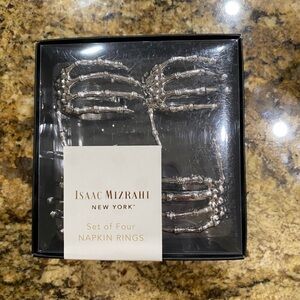 Isaac Mizrahi Silver Skeleton Hands napkin rings set of 4 Brand new!